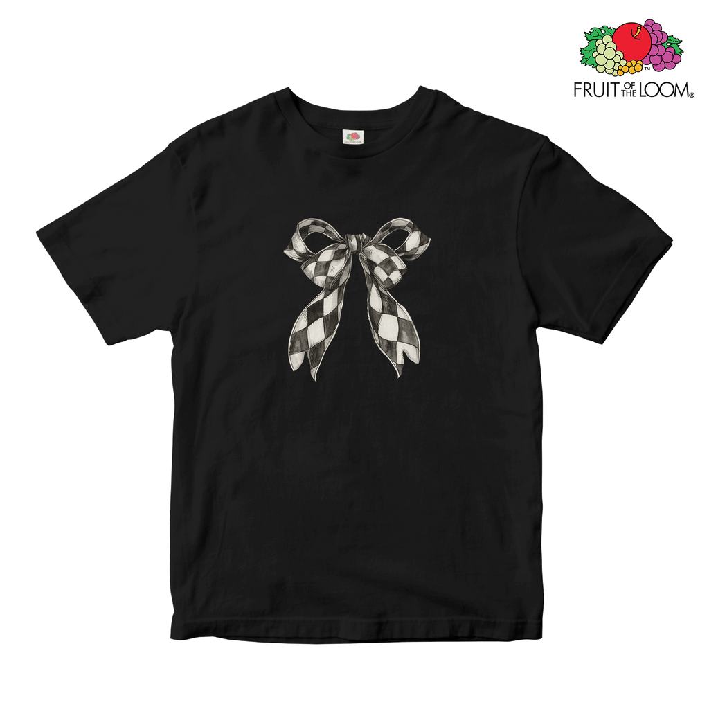 Checkered bow Baby Tee, BLACK, Fruit of the Loom