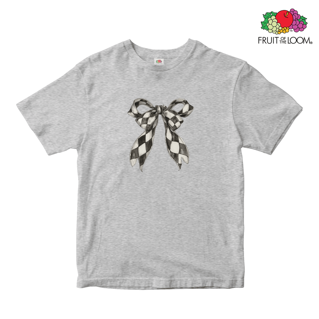 Checkered bow Baby Tee, HEATHER GREY, Fruit of the Loom