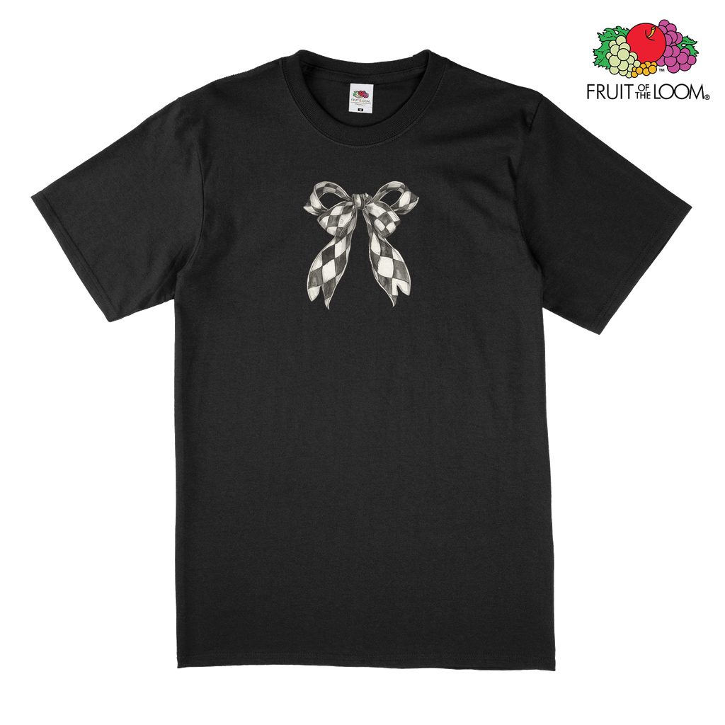 Checkered bow T-Shirt, BLACK, Fruit of the Loom