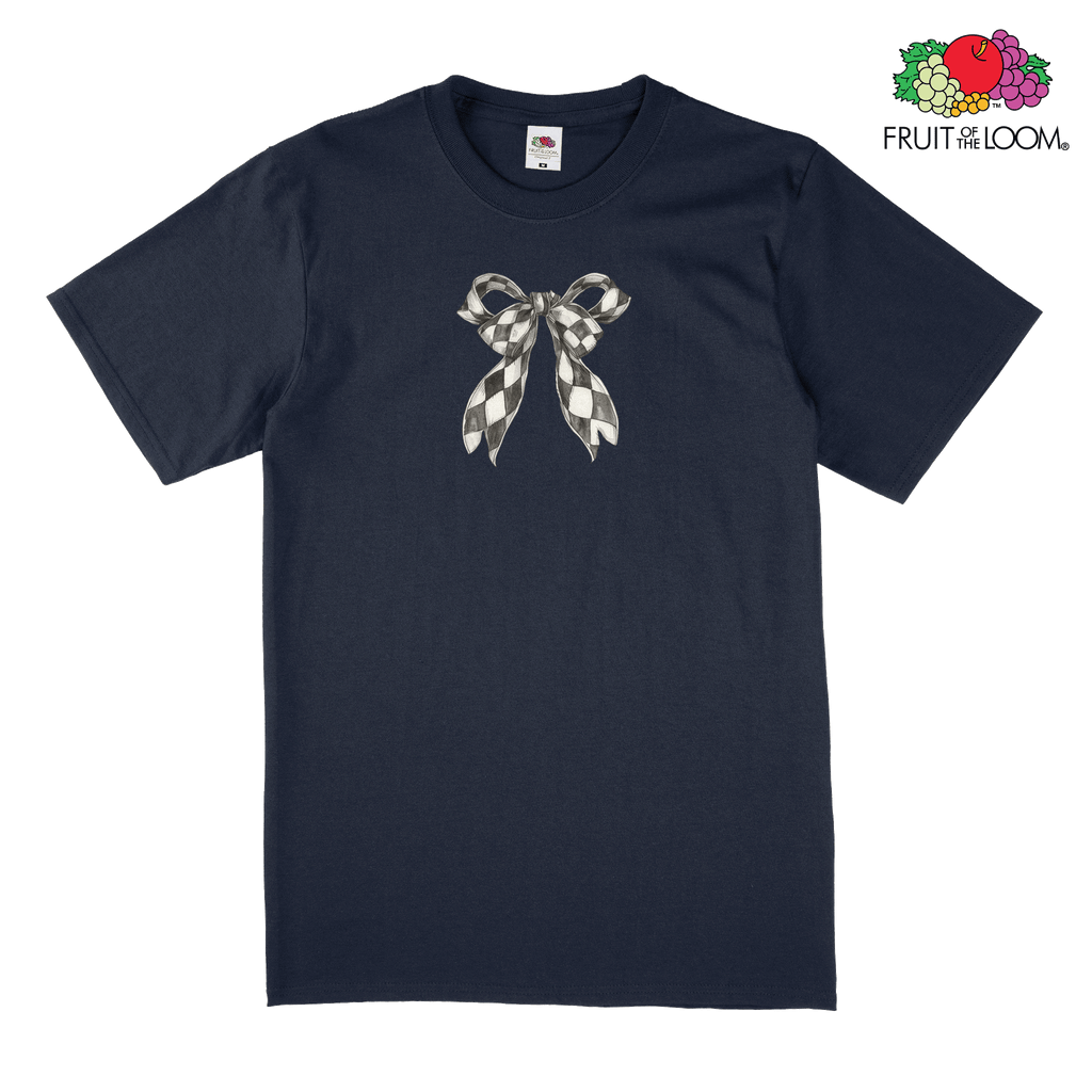 Checkered bow T-Shirt, DEEP_NAVY, Fruit of the Loom