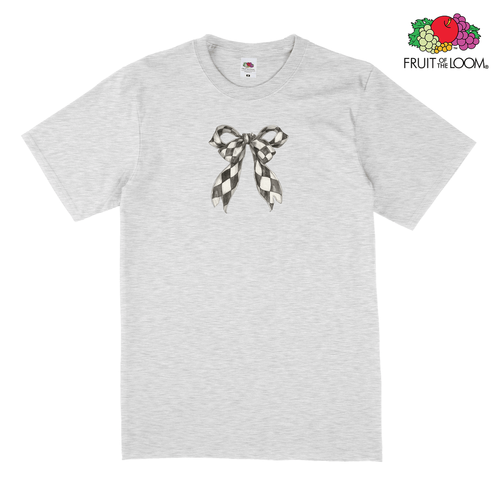 Checkered bow T-Shirt, HEATHER_GREY, Fruit of the Loom