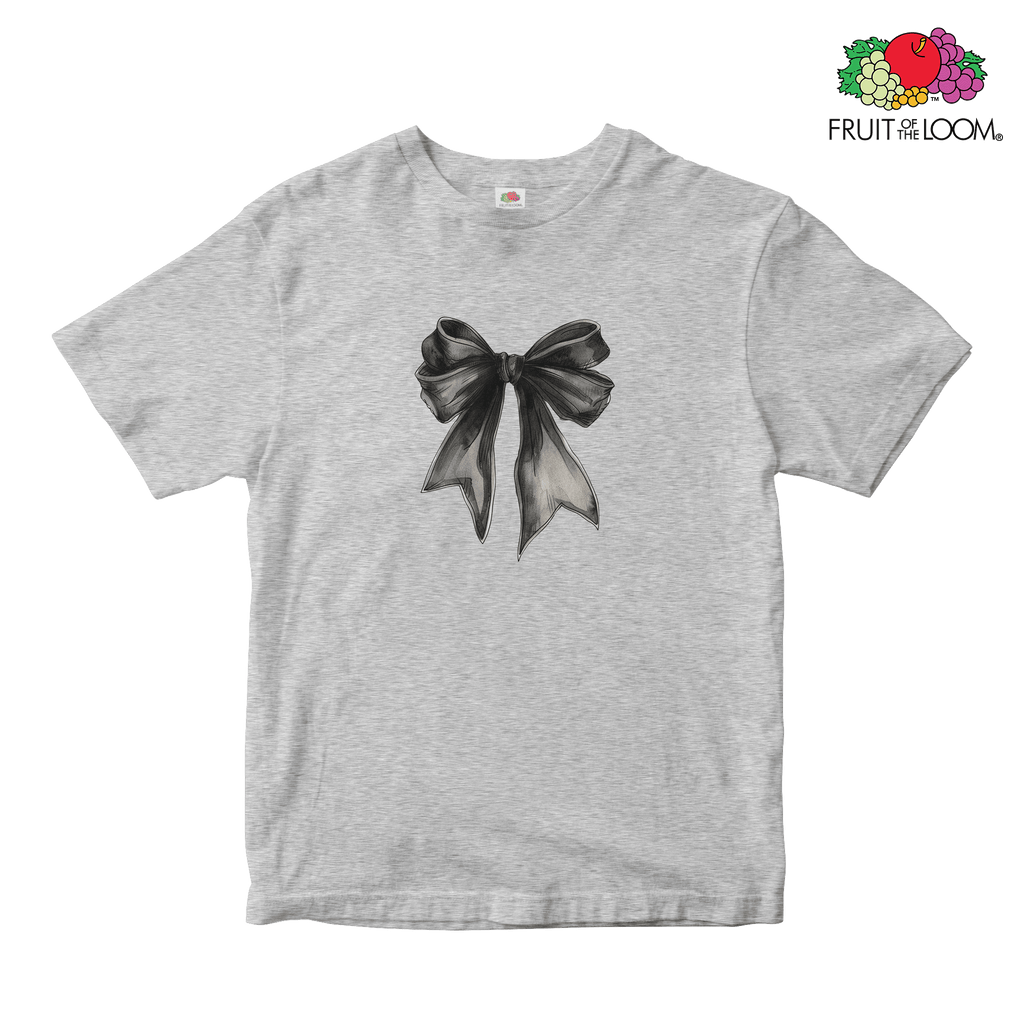 Black bow Baby Tee, HEATHER GREY, Fruit of the Loom