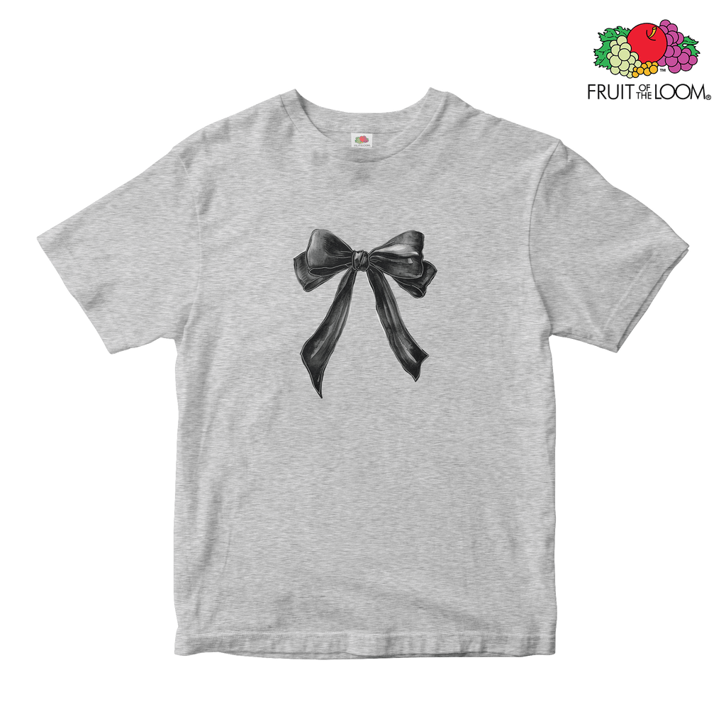 Black petite bow Baby Tee, HEATHER GREY, Fruit of the Loom