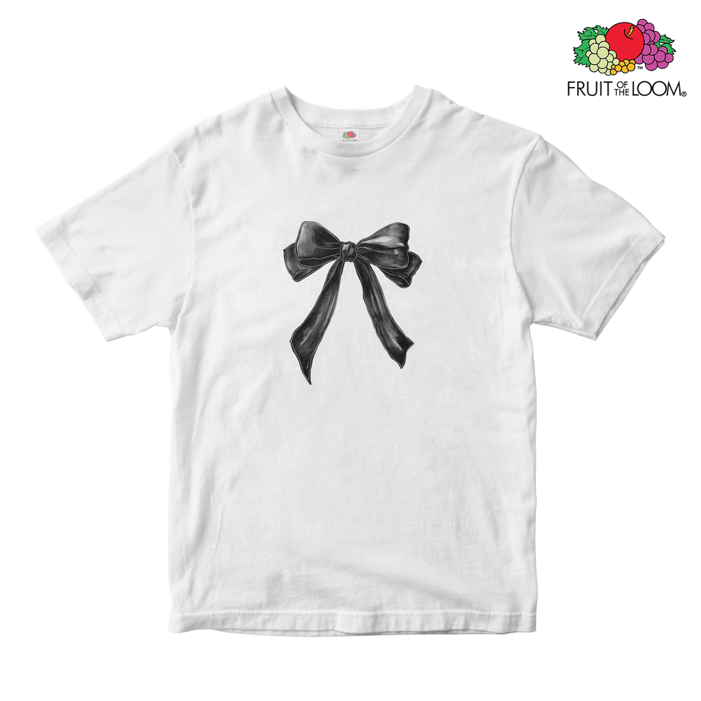 Black petite bow Baby Tee, WHITE, Fruit of the Loom