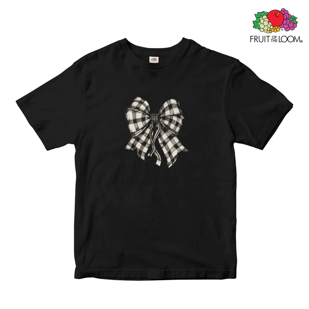 Checkered bow 2 Baby Tee, BLACK, Fruit of the Loom