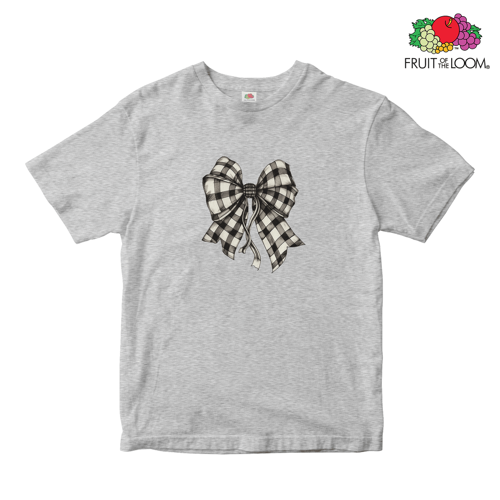 Checkered bow 2 Baby Tee, HEATHER GREY, Fruit of the Loom