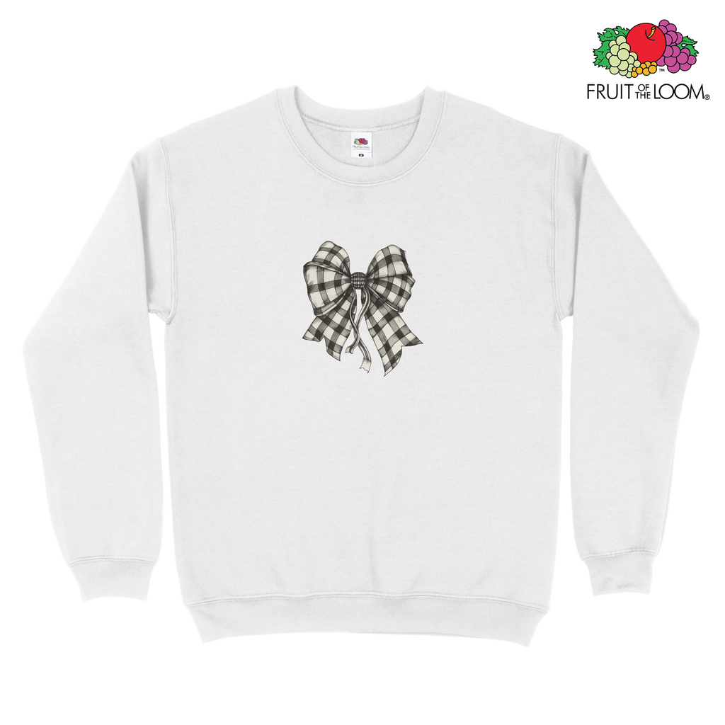 Checkered bow 2 Sweatshirt, WHITE, Fruit of the Loom