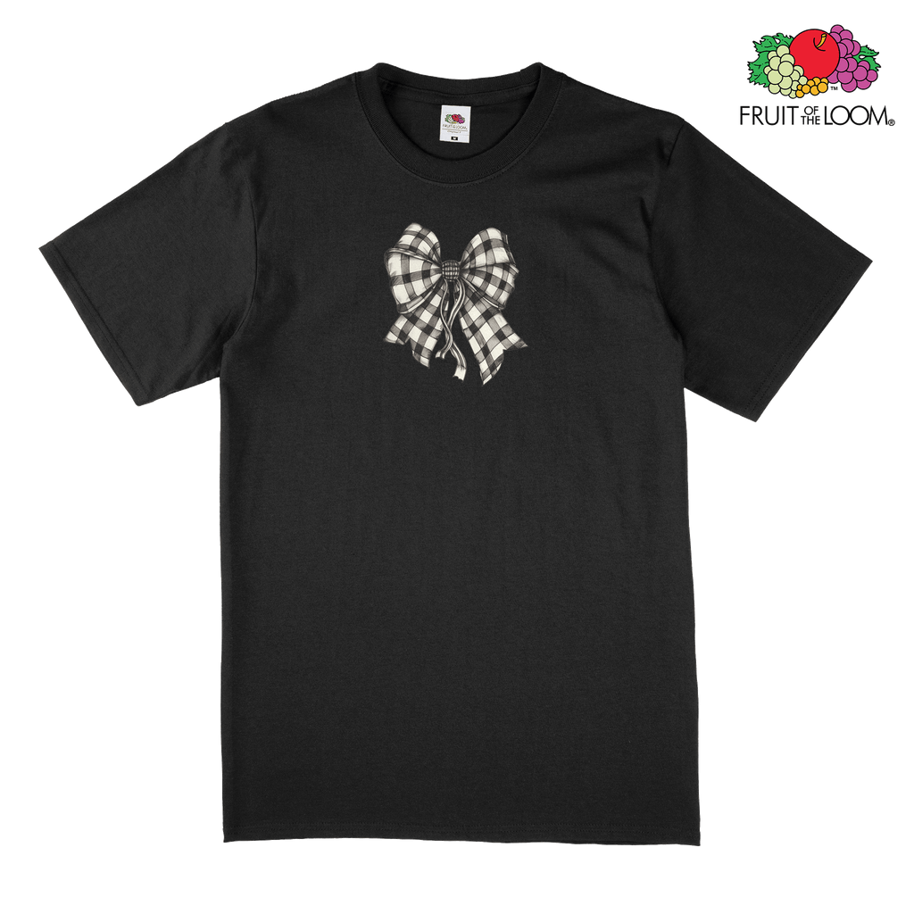 Checkered bow 2 T-Shirt, BLACK, Fruit of the Loom