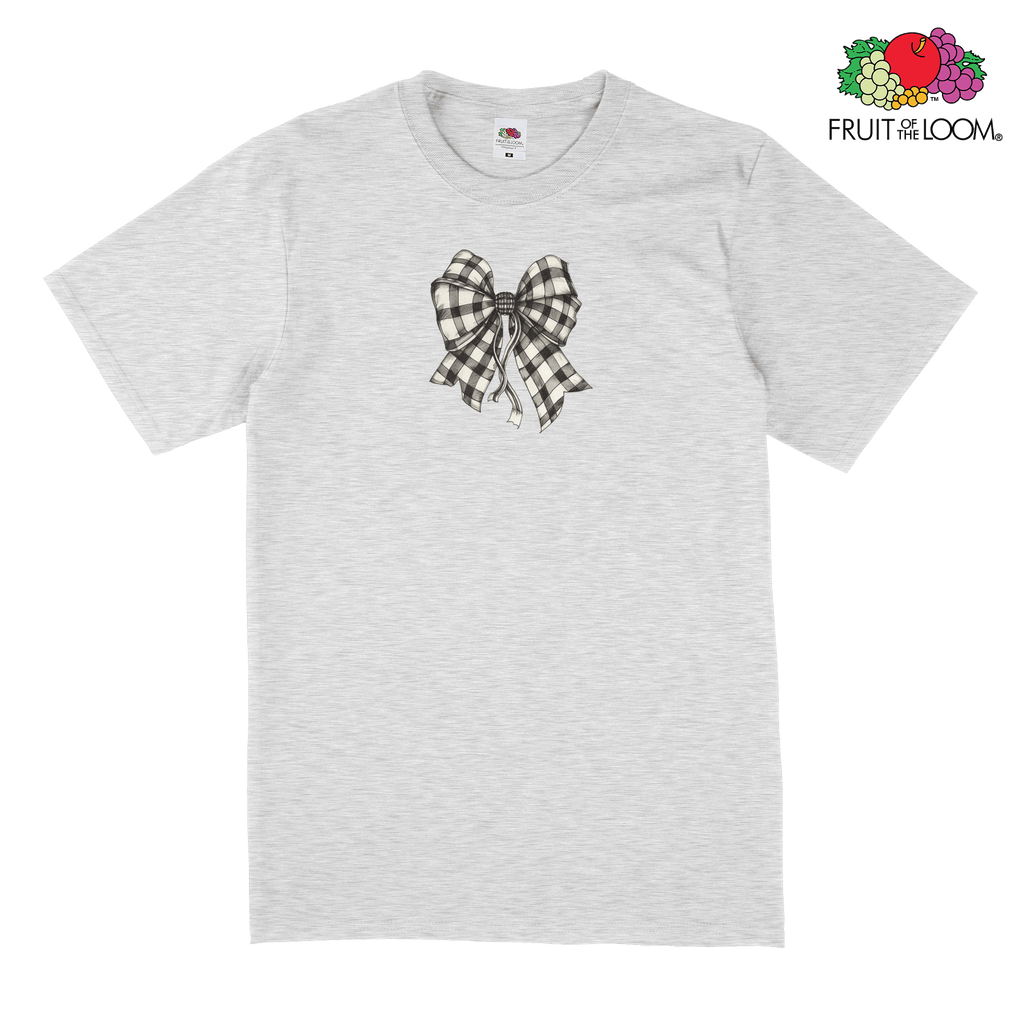 Checkered bow 2 T-Shirt, HEATHER_GREY, Fruit of the Loom