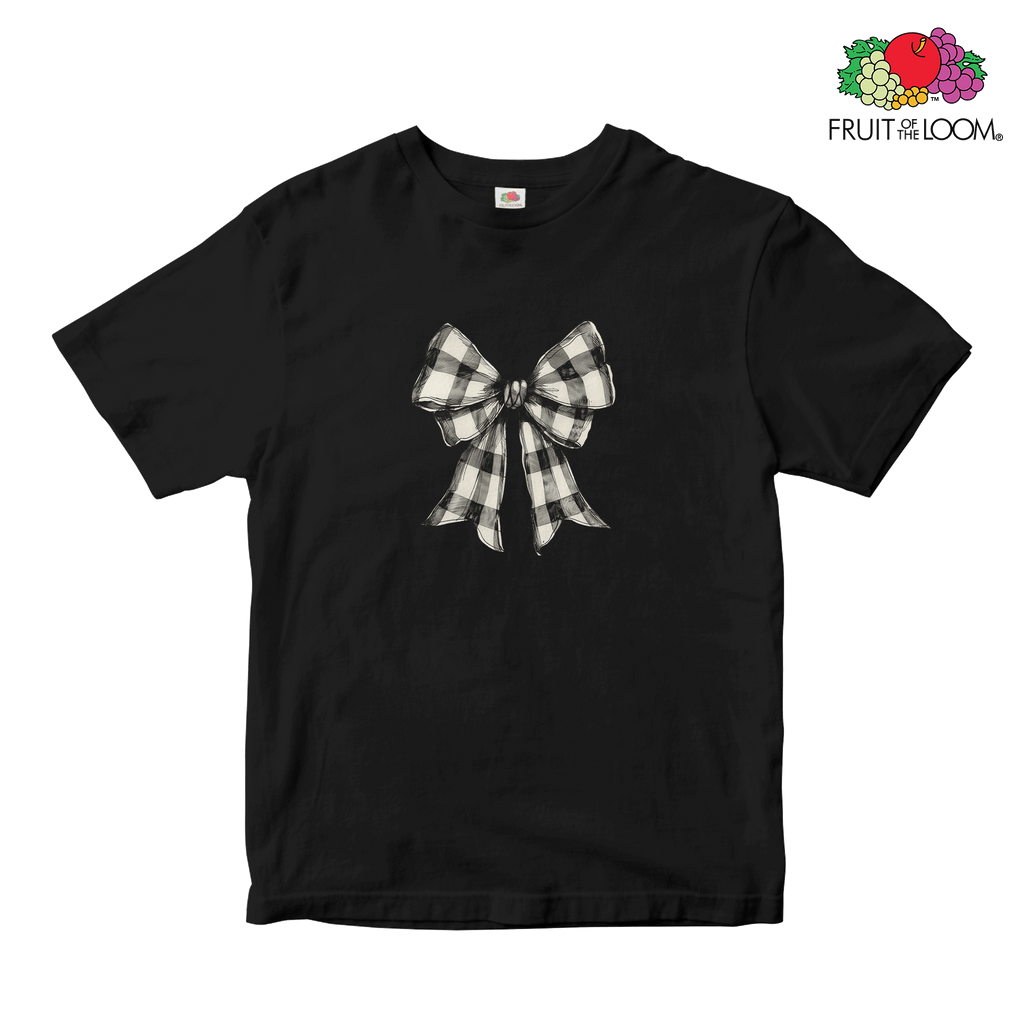 Checkered bow 3 Baby Tee, BLACK, Fruit of the Loom