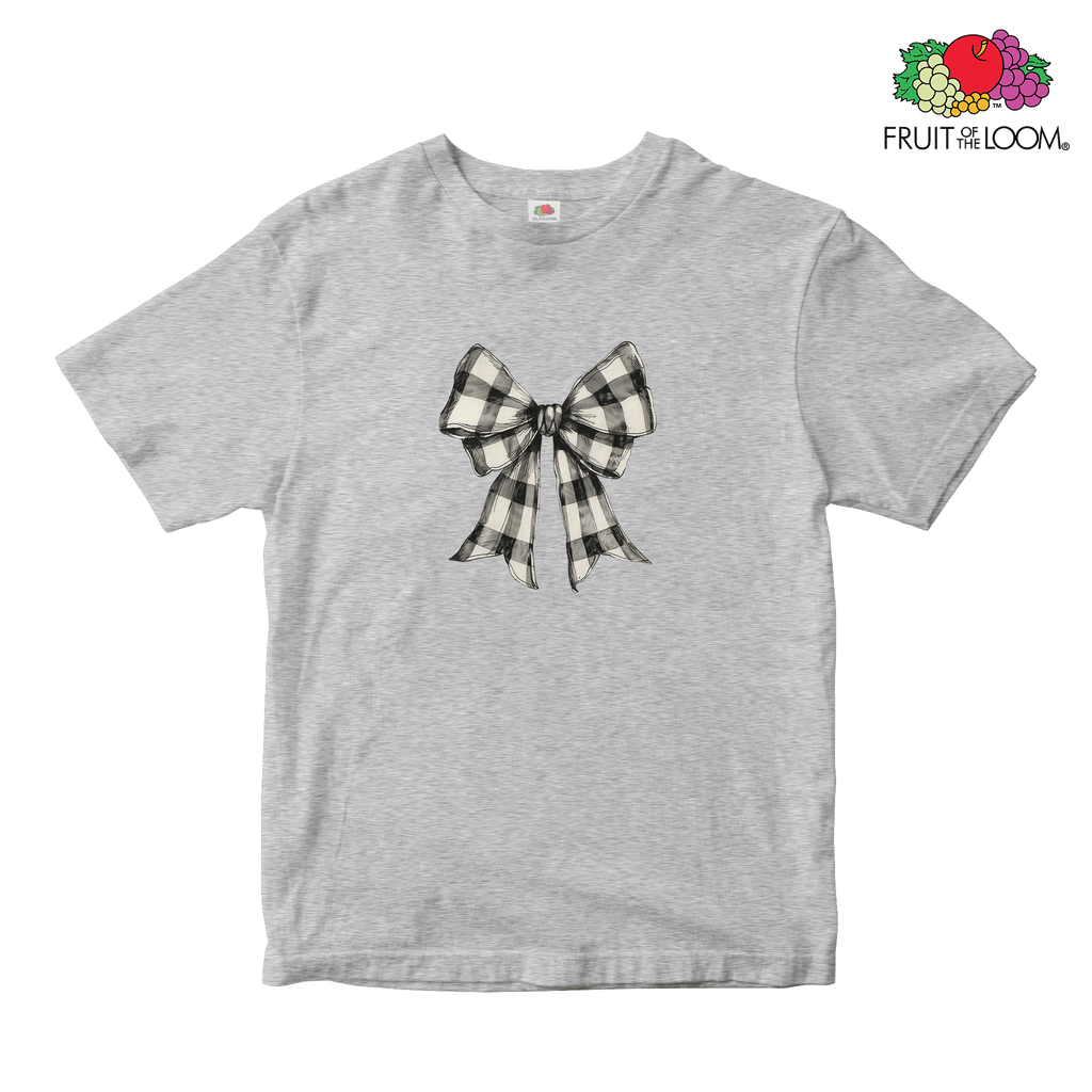 Checkered bow 3 Baby Tee, HEATHER GREY, Fruit of the Loom