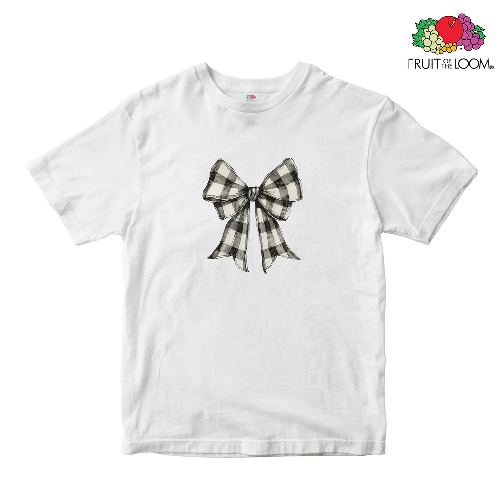 Checkered bow 3 Baby Tee, WHITE, Fruit of the Loom