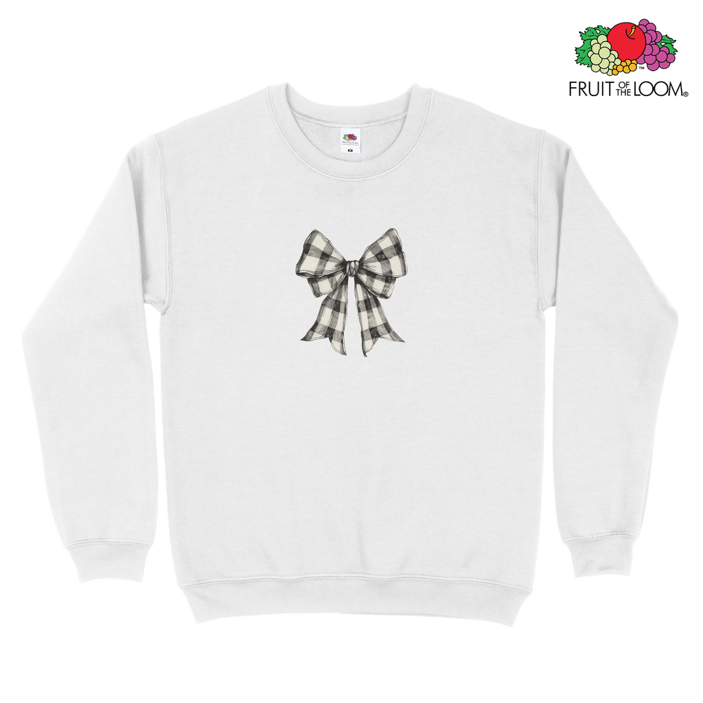 Checkered bow 3 Sweatshirt, WHITE, Fruit of the Loom