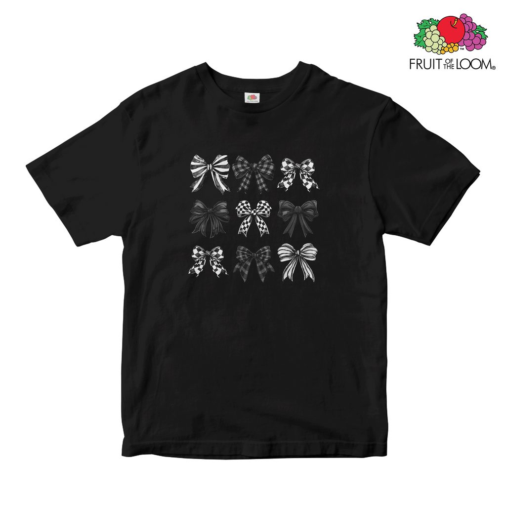 Black bow collage Baby Tee, BLACK, Fruit of the Loom