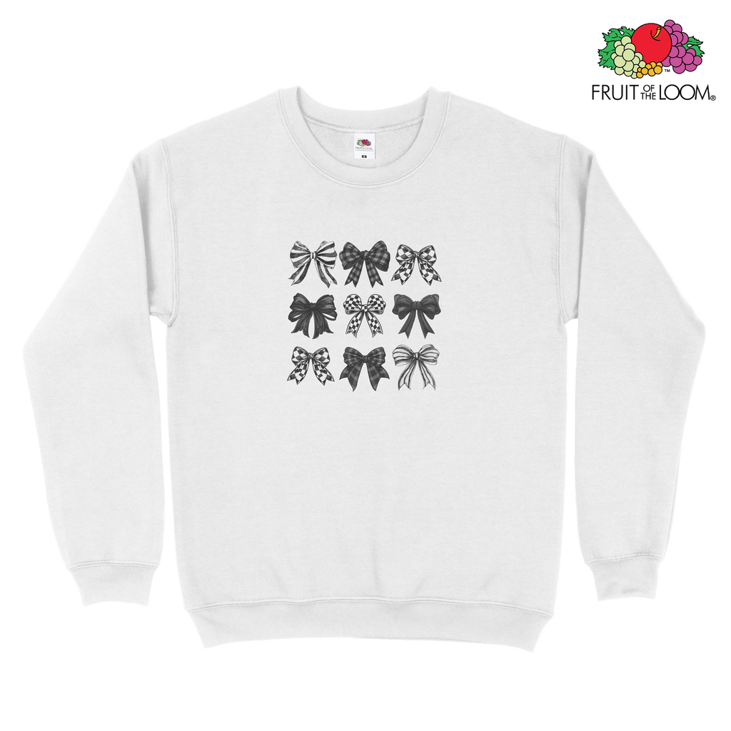 Black bow collage Sweatshirt, WHITE, Fruit of the Loom