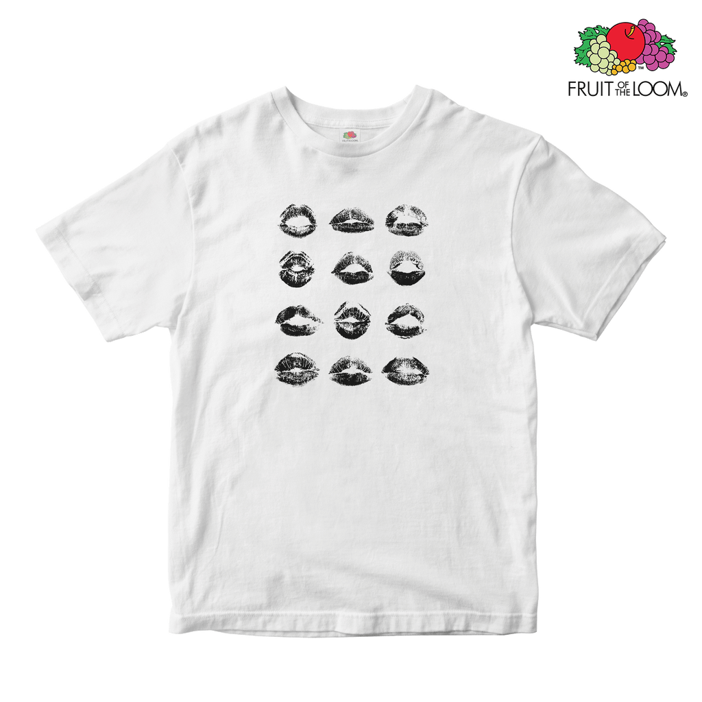 Kiss marks collage Baby Tee, WHITE, Fruit of the Loom