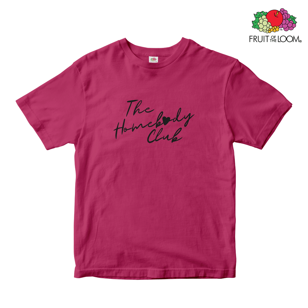 The homebody club Black Print Baby Tee, FUCHSIA, Fruit of the Loom