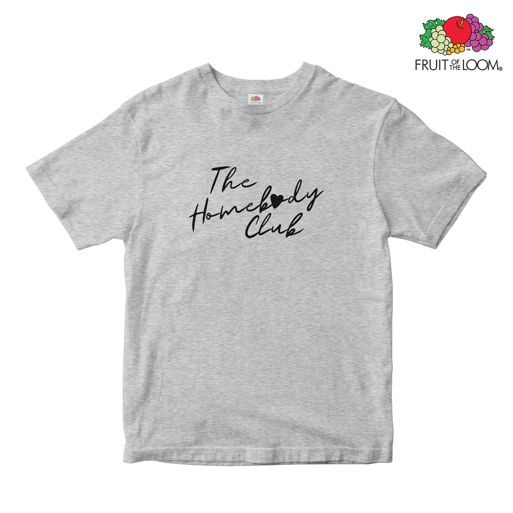 The homebody club Black Print Baby Tee, HEATER GREY, Fruit of the Loom