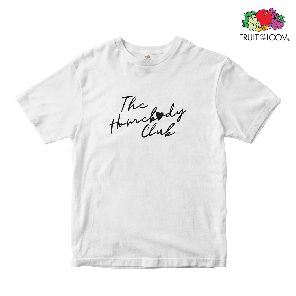 The homebody club Black Print Baby Tee, WHITE, Fruit of the Loom