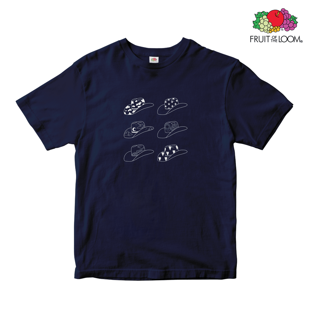 Cowboy hat collage Baby Tee (Black), NAVY, Fruit of the Loom