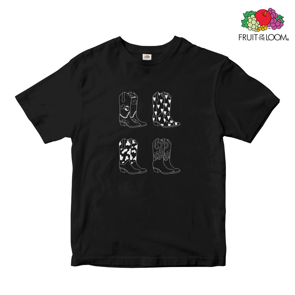 Cowboy boots collage Baby Tee (Black), BLACK, Fruit of the Loom