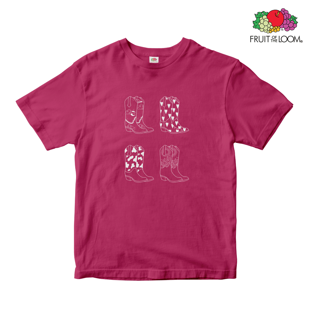 Cowboy boots collage Baby Tee (Black), FUCHSIA, Fruit of the Loom