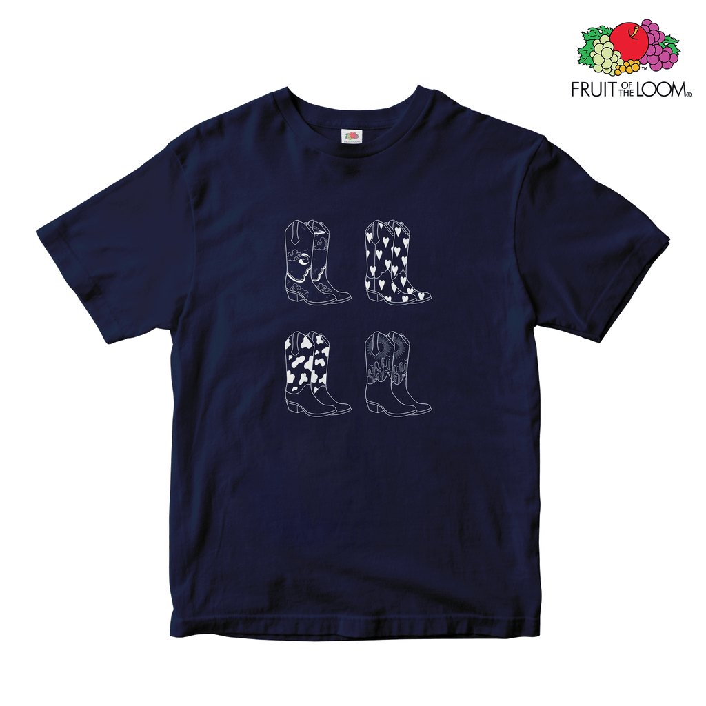 Cowboy boots collage Baby Tee (Black), NAVY, Fruit of the Loom