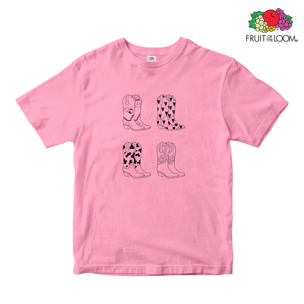 Cowboy boots collage Baby Tee, LIGHT PINK, Fruit of the Loom