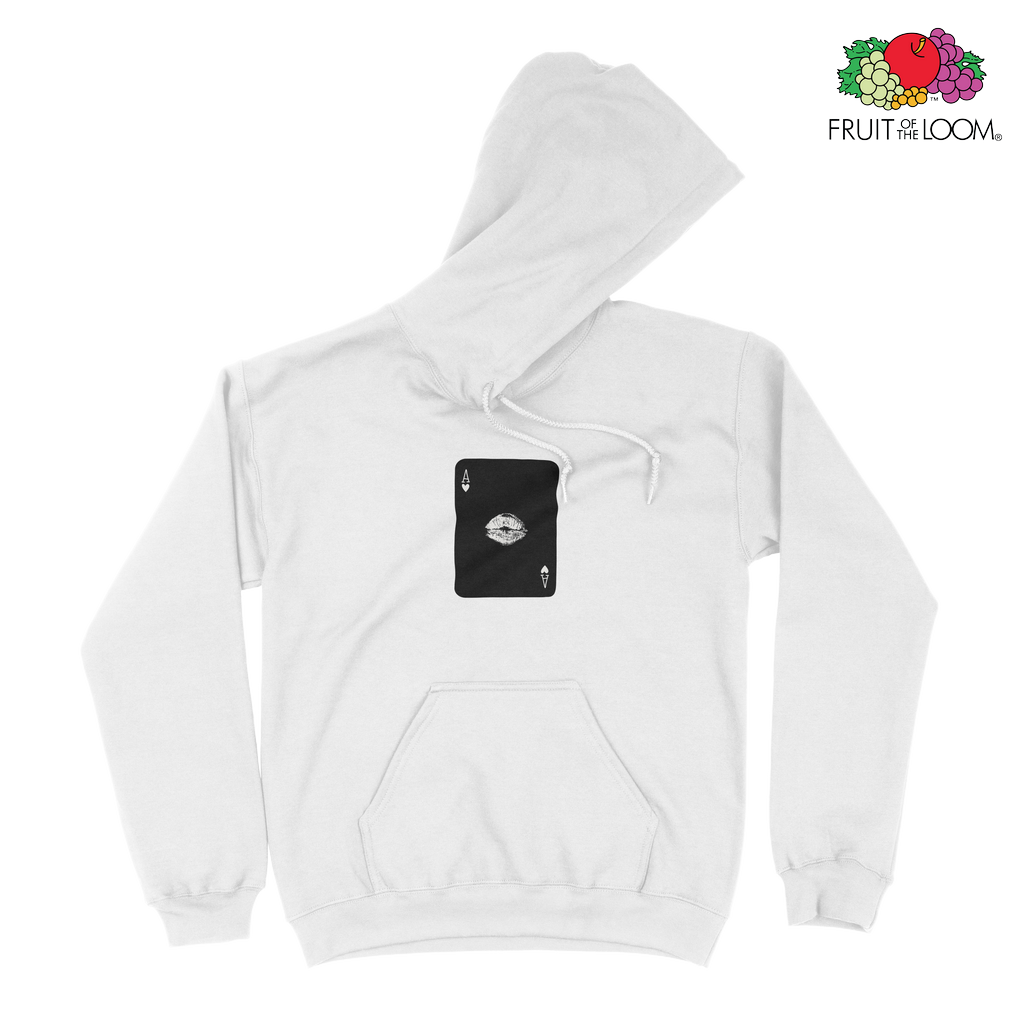 Kisscard Hoodie, White, Fruit of the Loom