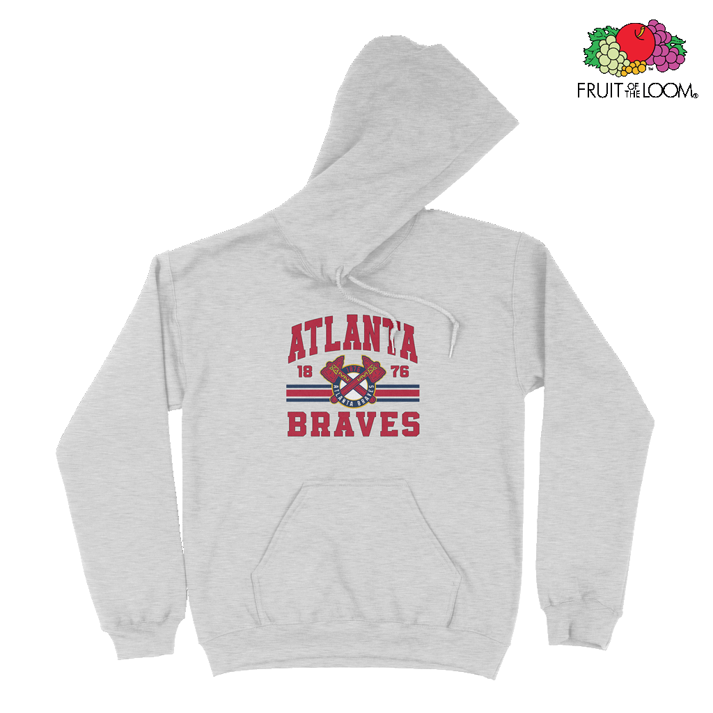 Atlanta Braves Hoodie, Heather Grey, FRUIT OF THE LOOM