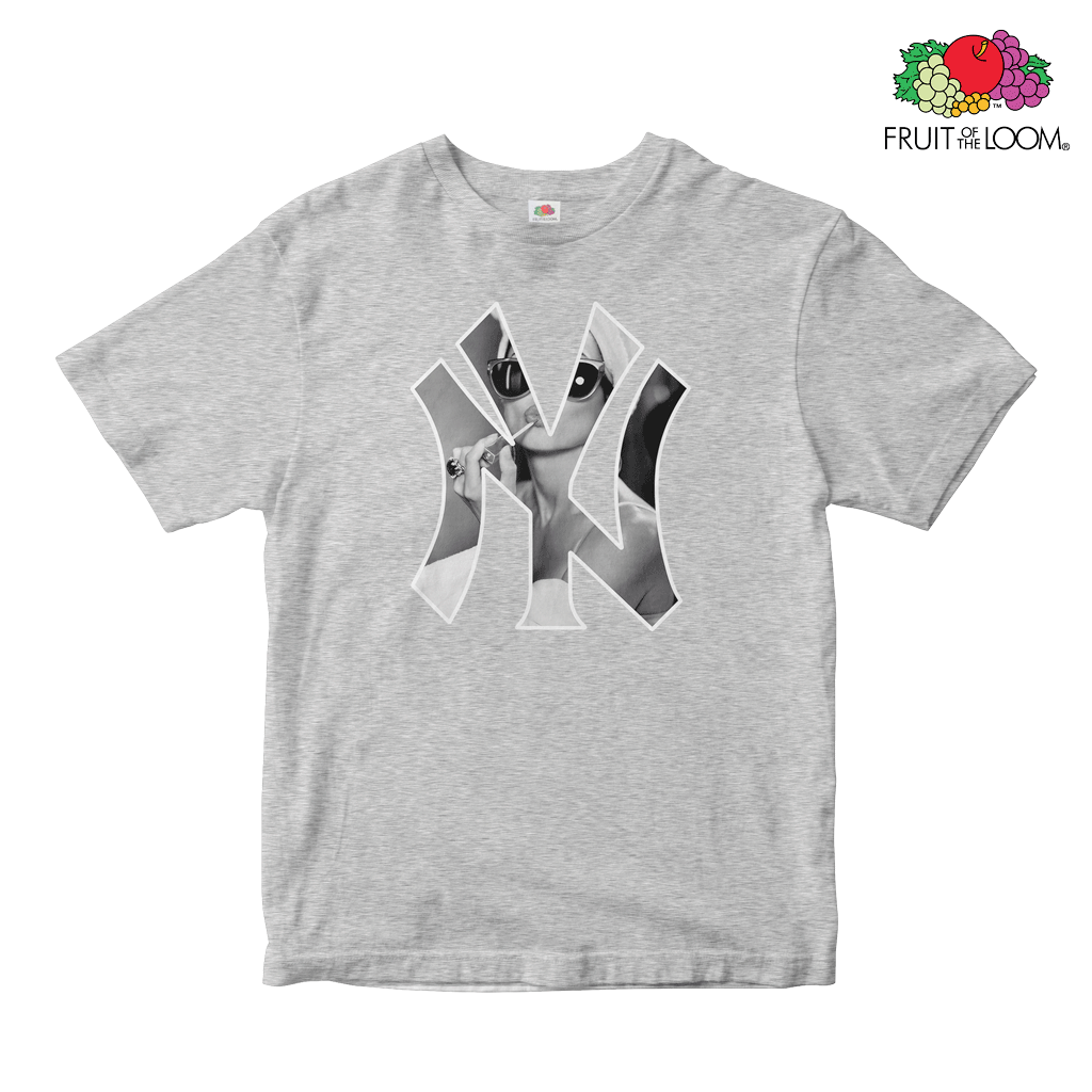 NY Yankees Makeup Baby Tee, White, Fruit of the Loom