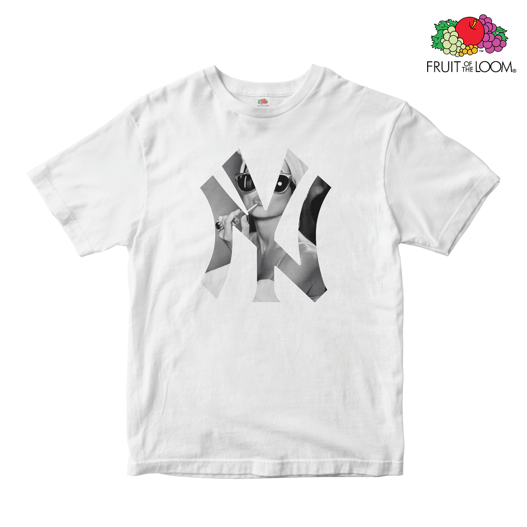 NY Yankees Makeup Baby Tee, White, Fruit of the Loom