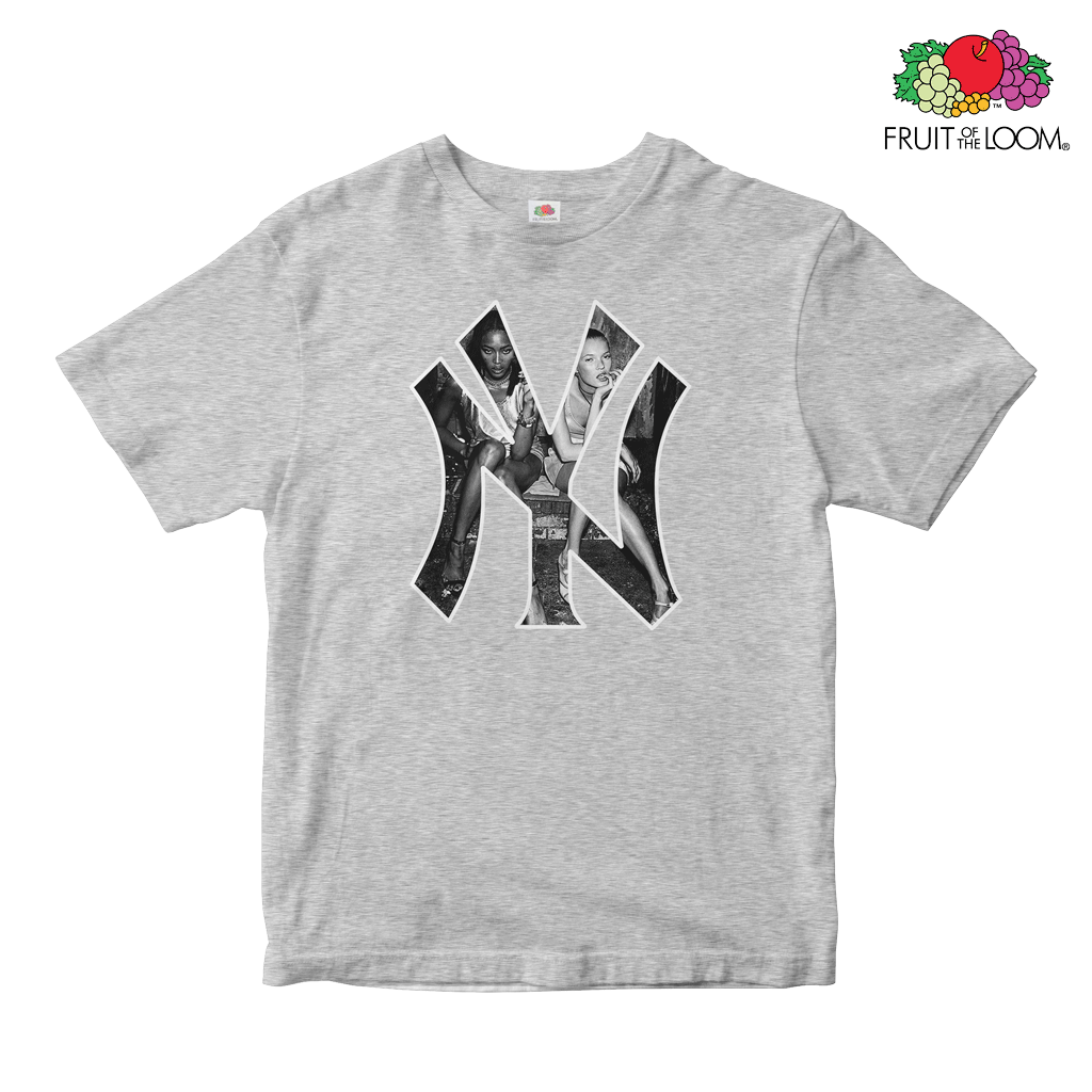 NY Yankees Besties Baby Tee, Heather Grey, Fruit of the Loom