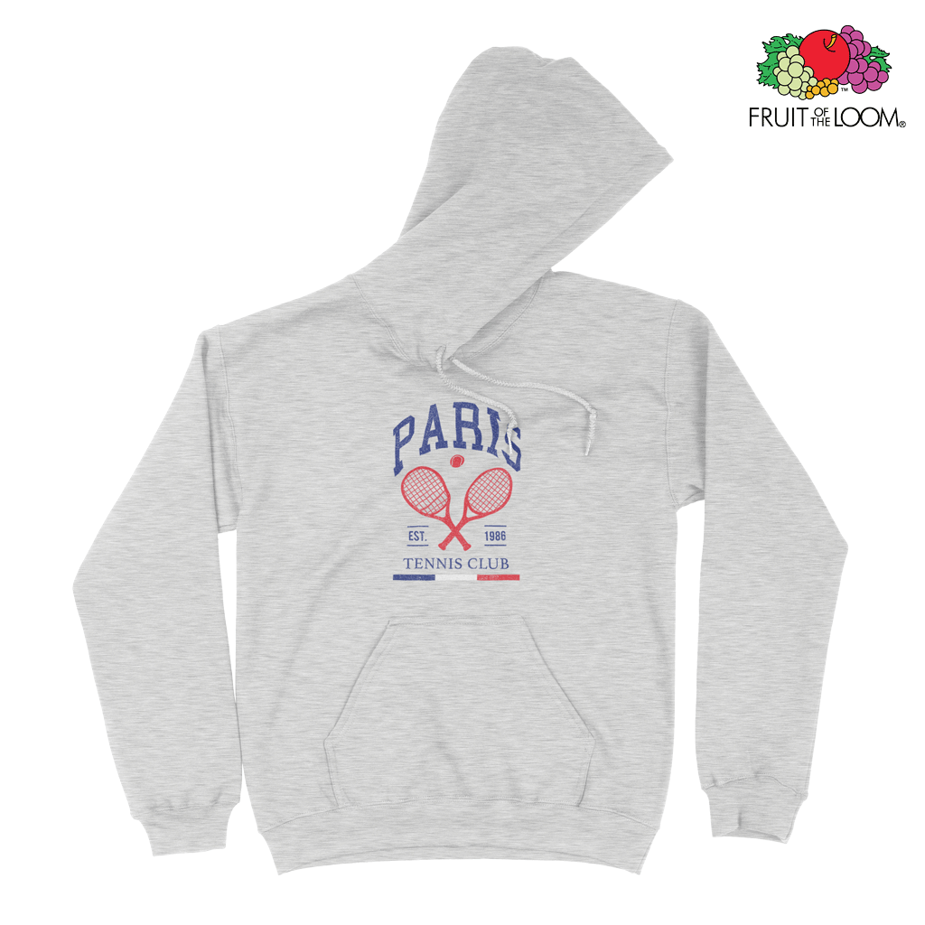 Paris Tennis Club Vintage Hoodie, Heather Grey, FRUIT OF THE LOOM