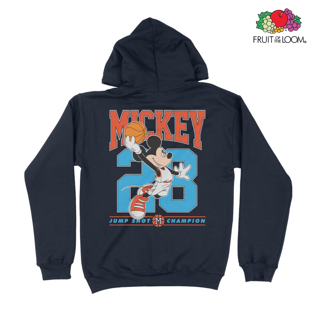 Mickey Jump Shot Hoodie (Back Print), Deep Navy, FRUIT OF THE LOOM