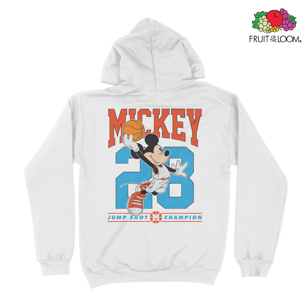 Mickey Jump Shot Hoodie (Back Print), White, FRUIT OF THE LOOM