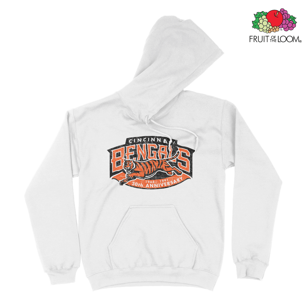 Cincinnati Bengals Tiger Hoodie, White, FRUIT OF THE LOOM