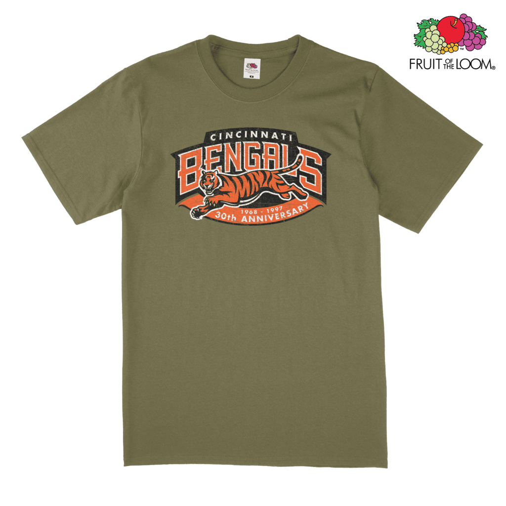 Cincinnati Bengals Tiger T-Shirt, Classic Olive, FRUIT OF THE LOOM