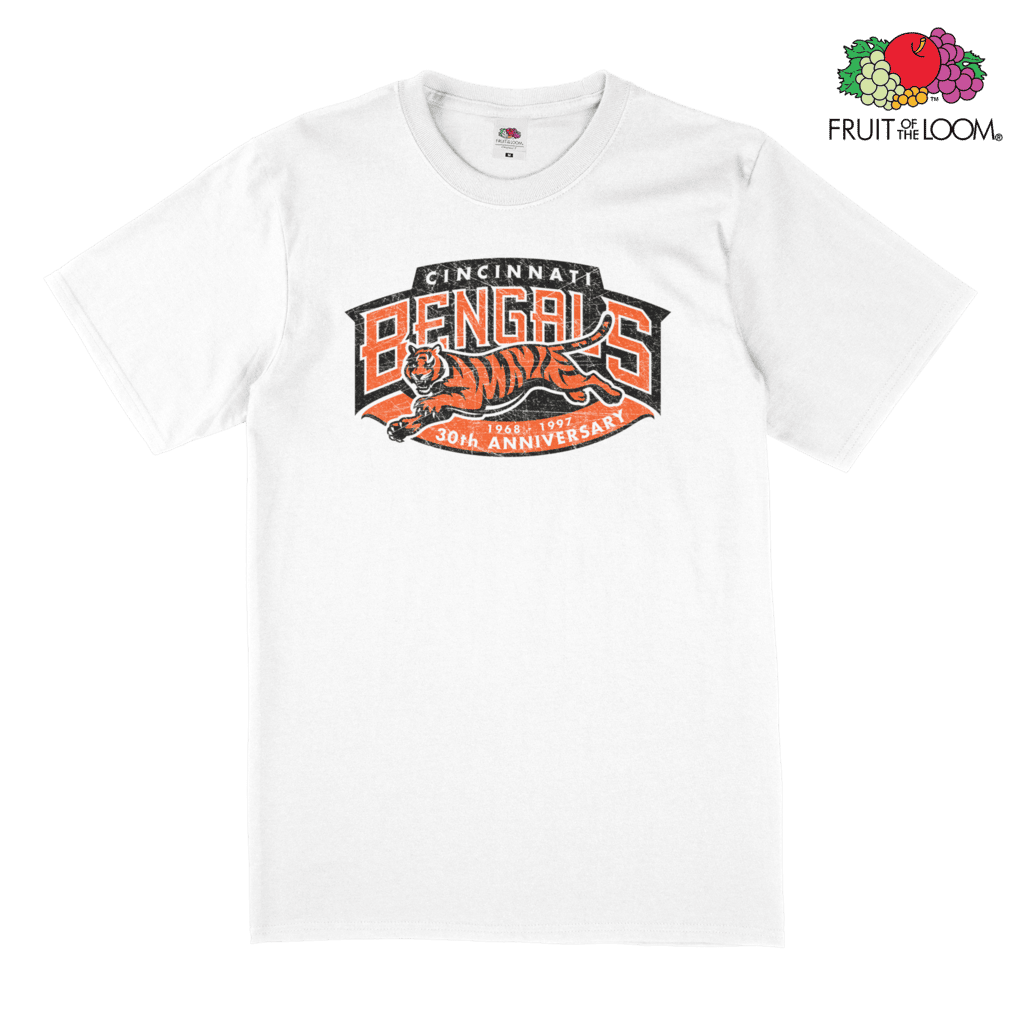 Cincinnati Bengals Tiger T-Shirt, White, FRUIT OF THE LOOM