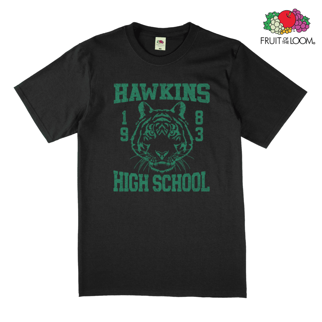 Hawkins High School Vintage T-Shirt, Black, FRUIT OF THE LOOM