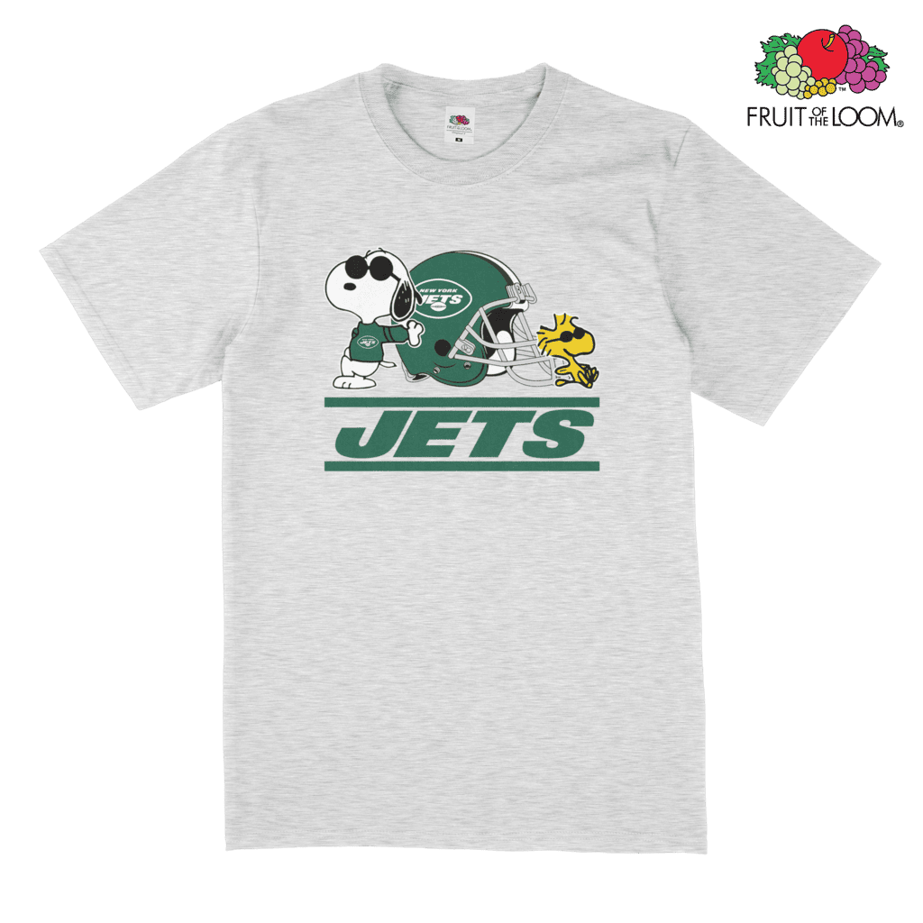 New York Jets Snoopy T-Shirt, Heather Grey, FRUIT OF THE LOOM