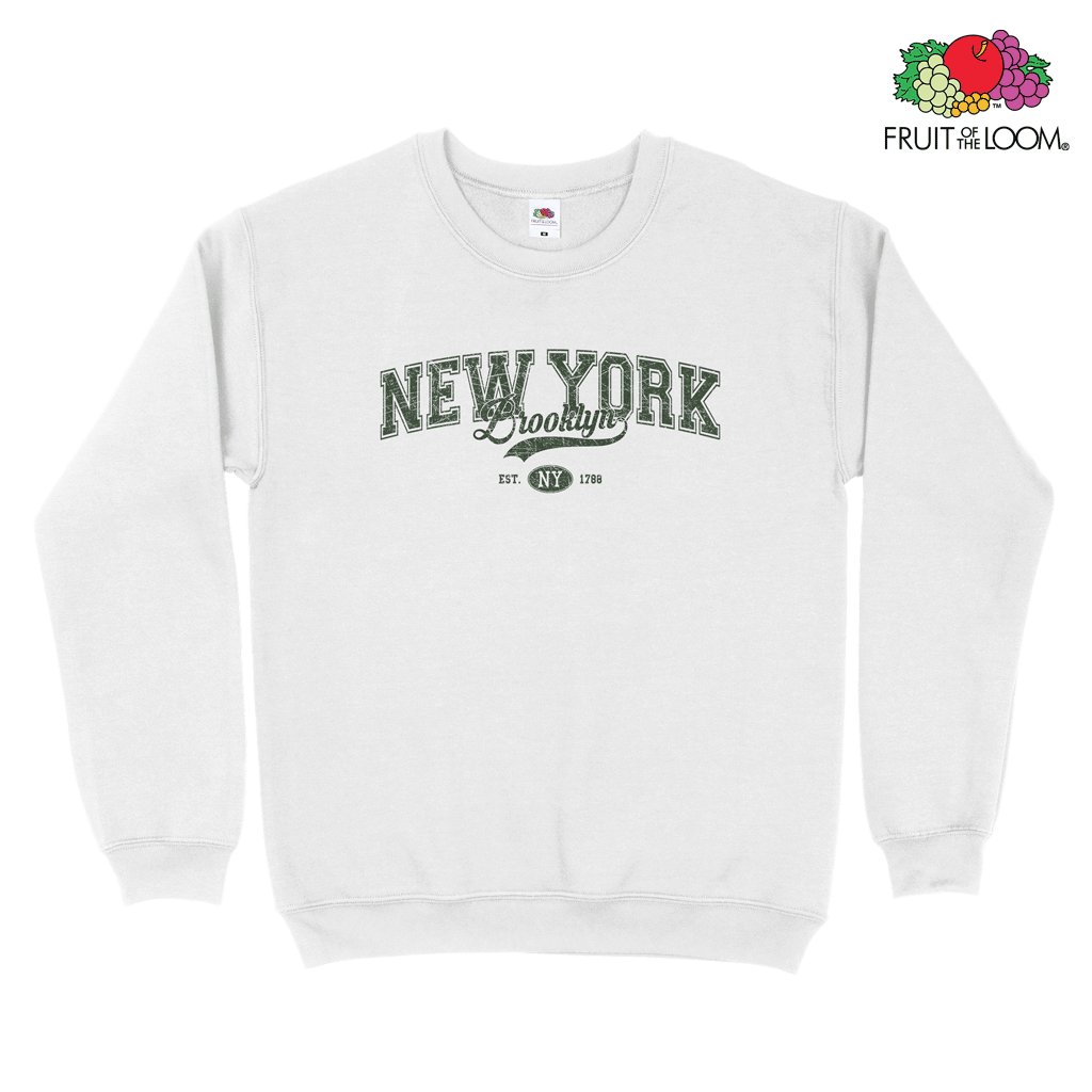 New York Brooklyn Vintage Sweatshirt, White, FRUIT OF THE LOOM