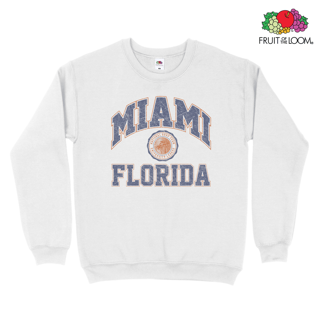 Miami Florida Vintage Sweatshirt, White, FRUIT OF THE LOOM