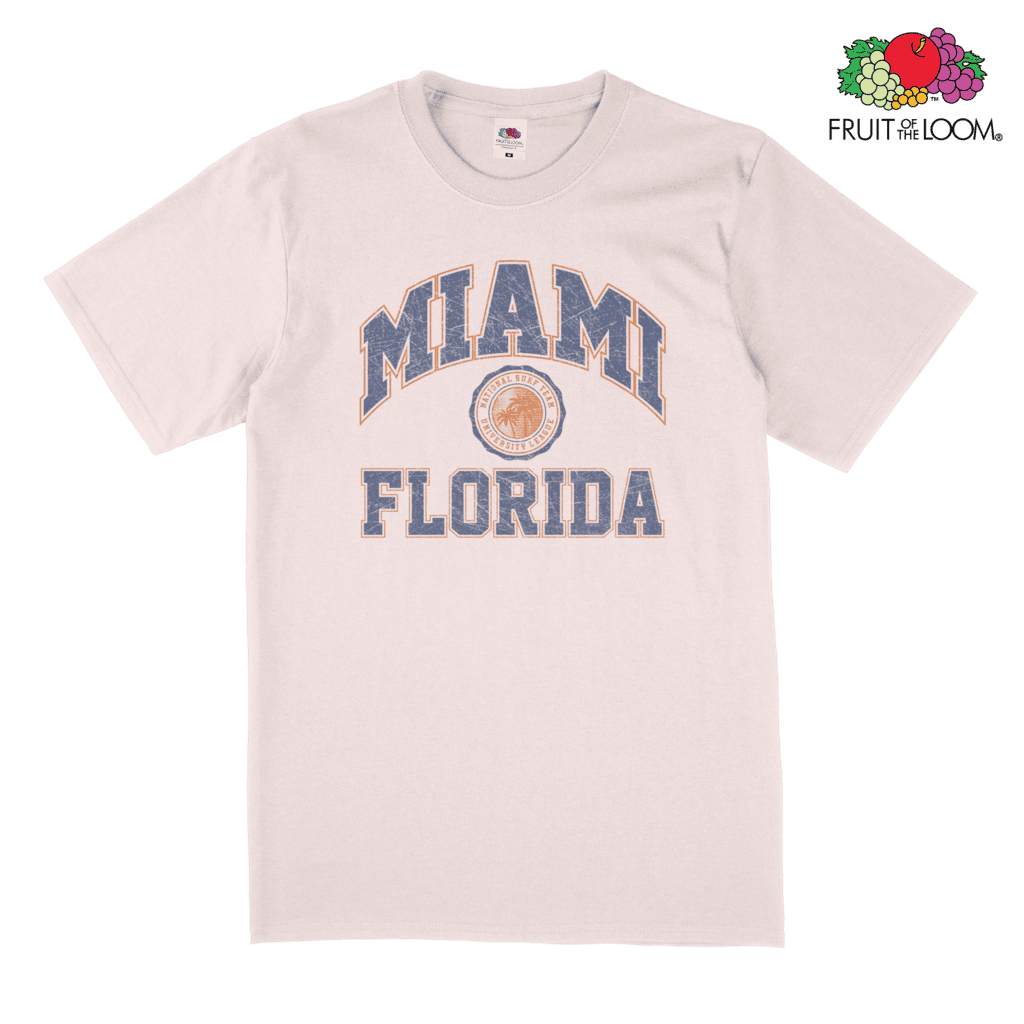 Miami Florida Vintage T-Shirt, Powder Rose, FRUIT OF THE LOOM