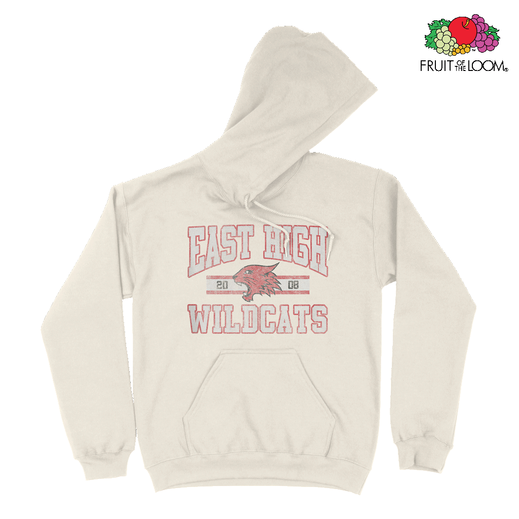 East High Wildcats Vintage Hoodie, Natural, FRUIT OF THE LOOM