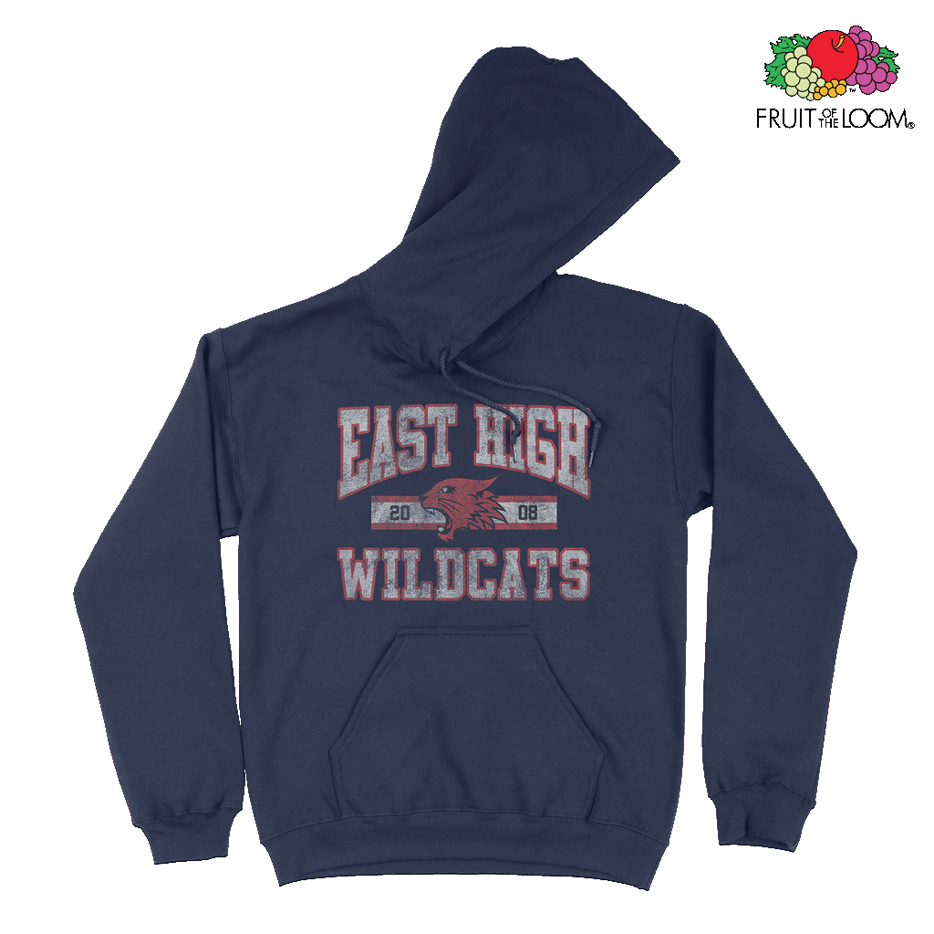 East High Wildcats Vintage Hoodie, Navy, FRUIT OF THE LOOM