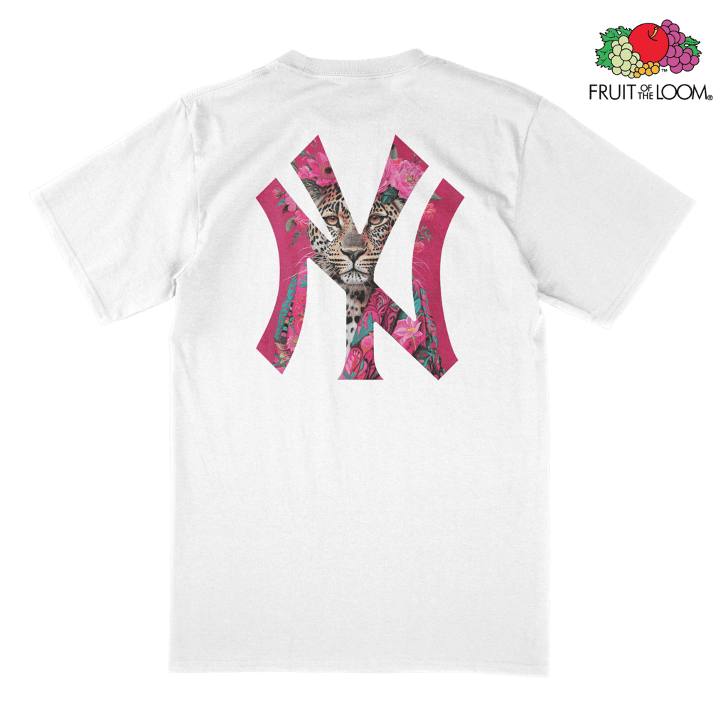 NY Yankees Tiger T-Shirt (Back Print), White, Fruit of the Loom