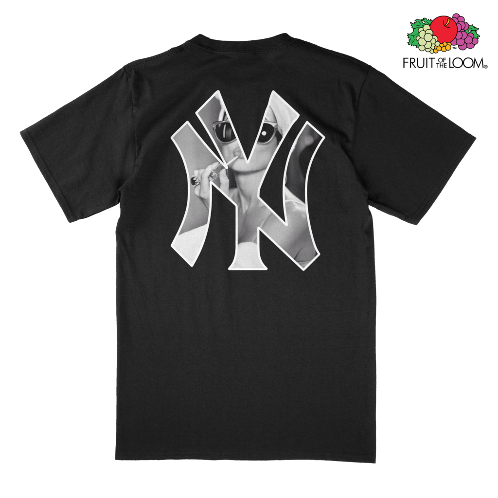 NY Yankees Makeup T-Shirt (Back Print), Black, Fruit of the Loom