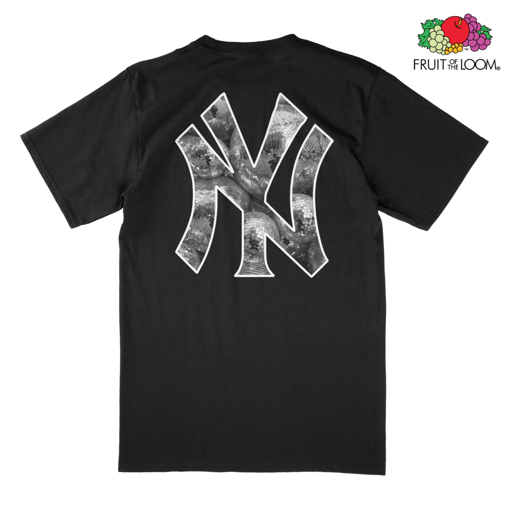 NY Yankees Disco Balls T-Shirt (Back Print), Black, Fruit of hte Loom