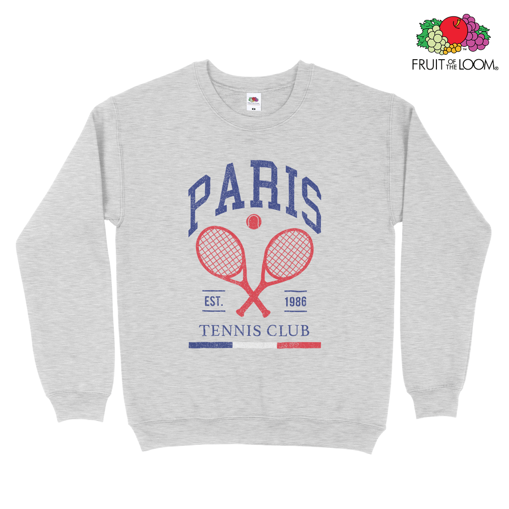 Paris Tennis Club Vintage Sweatshirt, Heather Grey, FRUIT OF THE LOOM